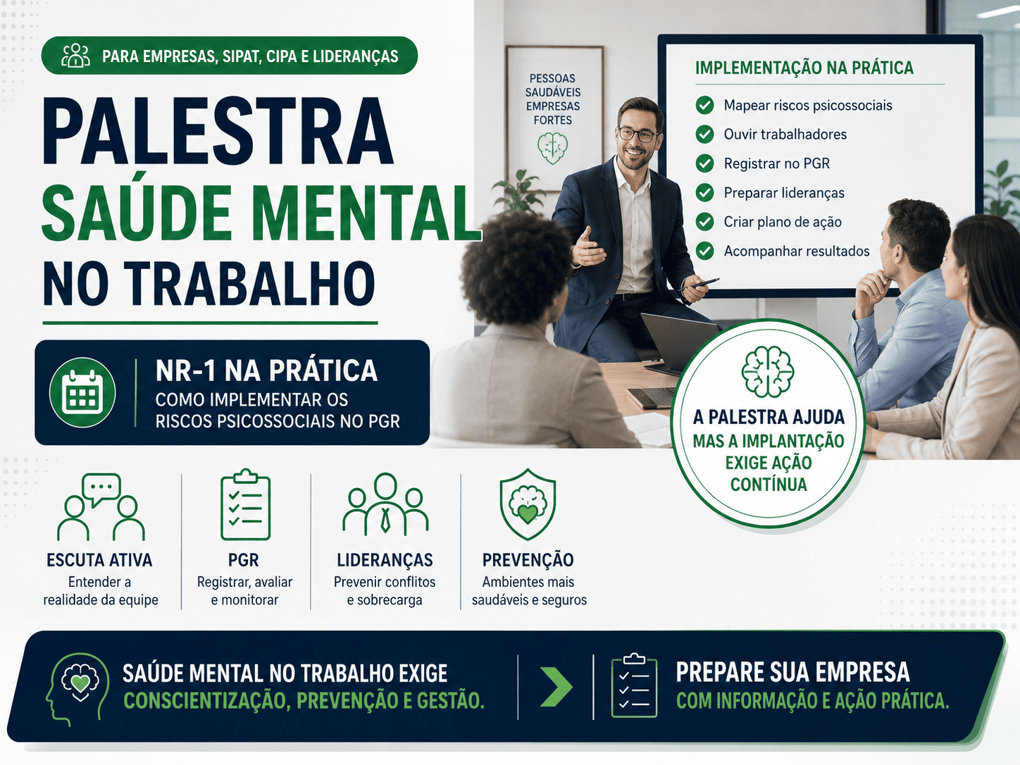 Palestra Saúde Mental no Trabalho sobre riscos psicossociais no PGR e NR-1